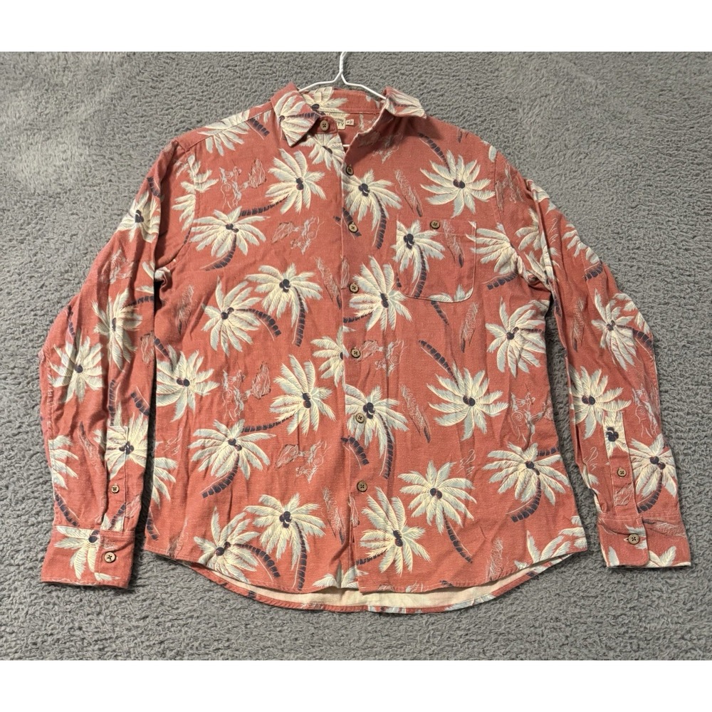 Faherty Long Sleeve Kona‎ Camp Button Up Shirt Men M Hawaiian AOP Midnight Palm